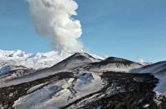 Пепловый шлейф, поднятый ветром на камчатском вулкане Шивелуч, протянулся на 92 км