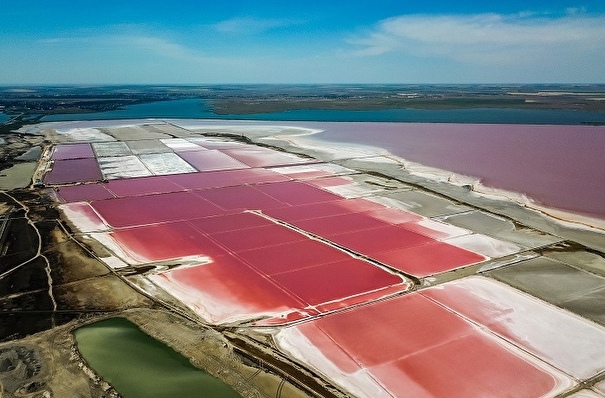 Розовое соленое озеро "цветет" в Крыму