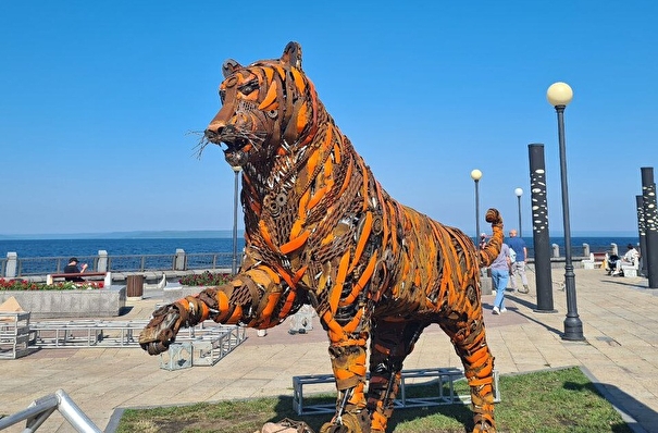 Скульптуру тигра, сделанную из поднятого с морского дна лома, установили во Владивостоке