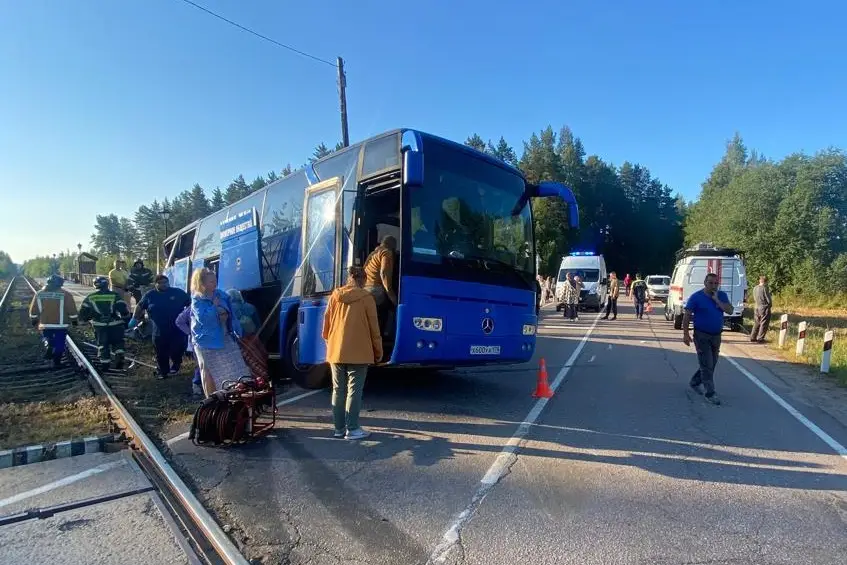 Уголовное дело возбуждено после столкновения автобуса с поездом в Ленобласти. Фото. © ГУ МВД по Санкт-Петербургу и Ленинградской области (оперативная съемка)