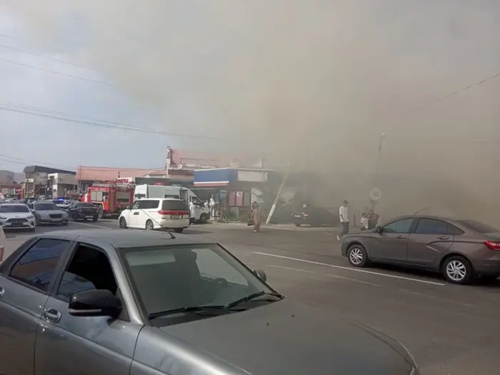 Второй за несколько месяцев пожар произошел на рынке в Ингушетии. Фото. © 