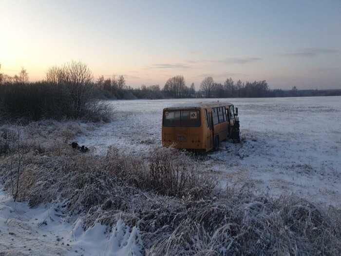 Трое взрослых пострадали при столкновении школьного автобуса и легковушки в Калужской области