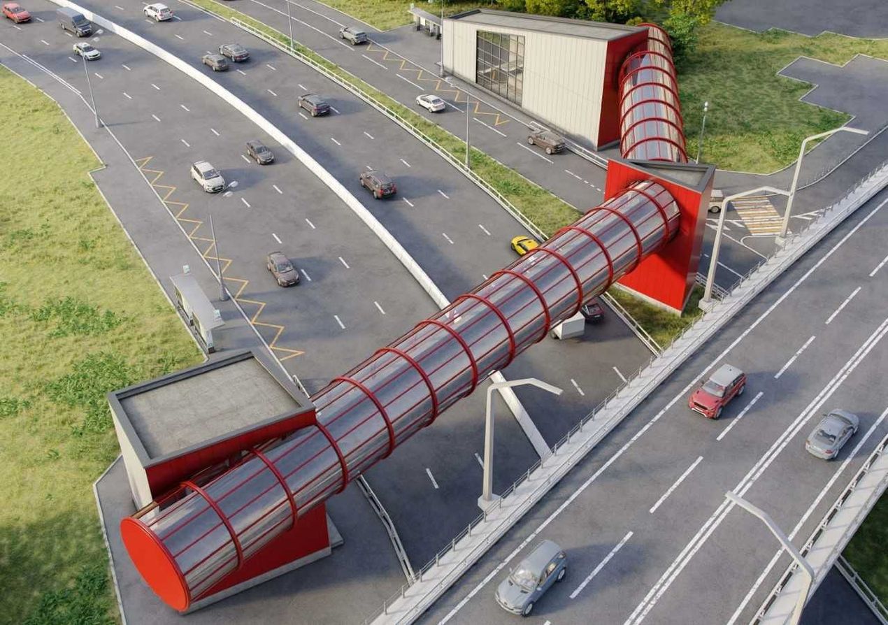 Красный пешеходный мост в виде прозрачной трубы построят на северо-западе Москвы
