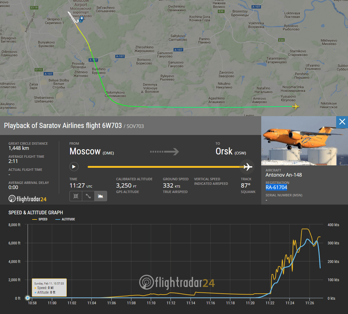 В Подмосковье разбился Ан-148 "Саратовских авиалиний"